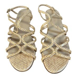 Stuart Weitzman Snakeskin Embossed Caged Leather Strappy Wedge Sandals Size 7M